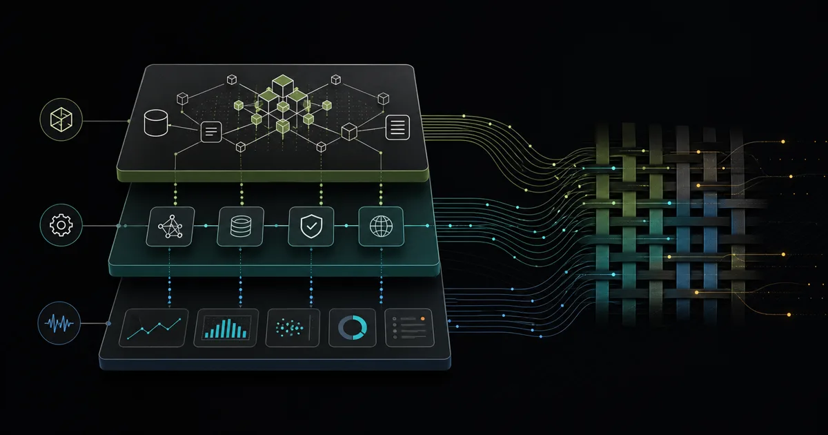 Layered production AI agent architecture with governed tools, typed data paths, and observability signals